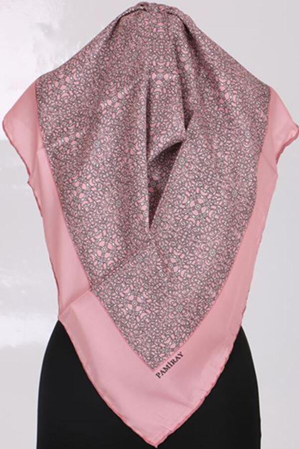 17102 Motif Desenli Rayon Eşarp - Pembe - 1