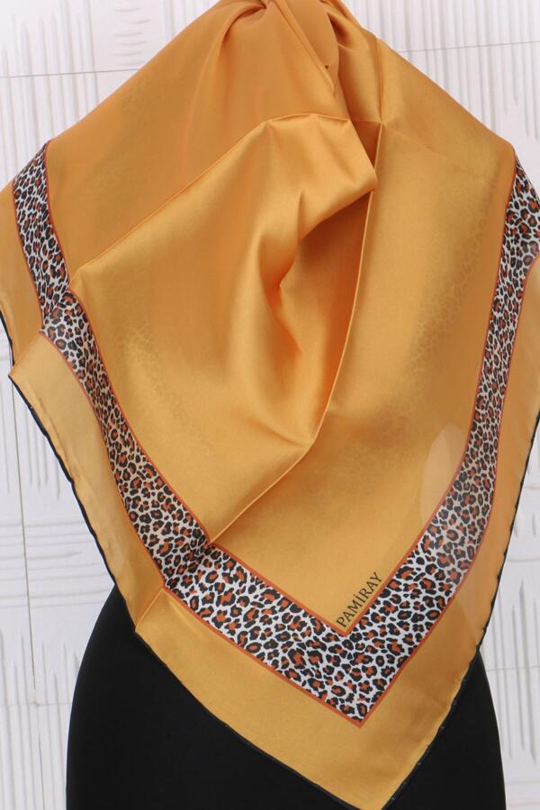 17116 Leopar Desenli Rayon Eşarp - Hardal - 1