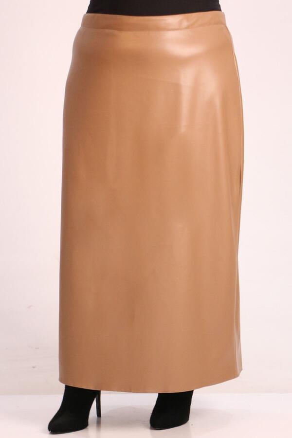 25007 Plus Size Leather Pencil Skirt-Mink - 1