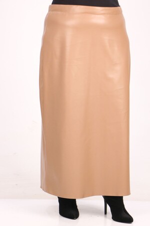 25007 Plus Size Leather Pencil Skirt-Mink - 2