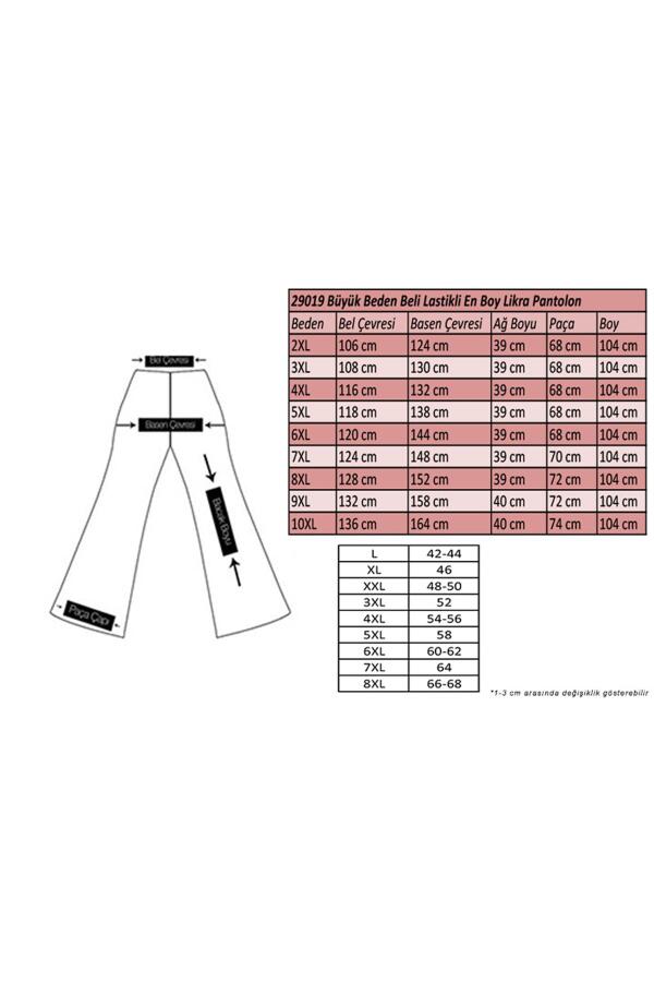 29019 Büyük Beden Beli Lastikli En Boy Likra Pantolon - Saks - 2