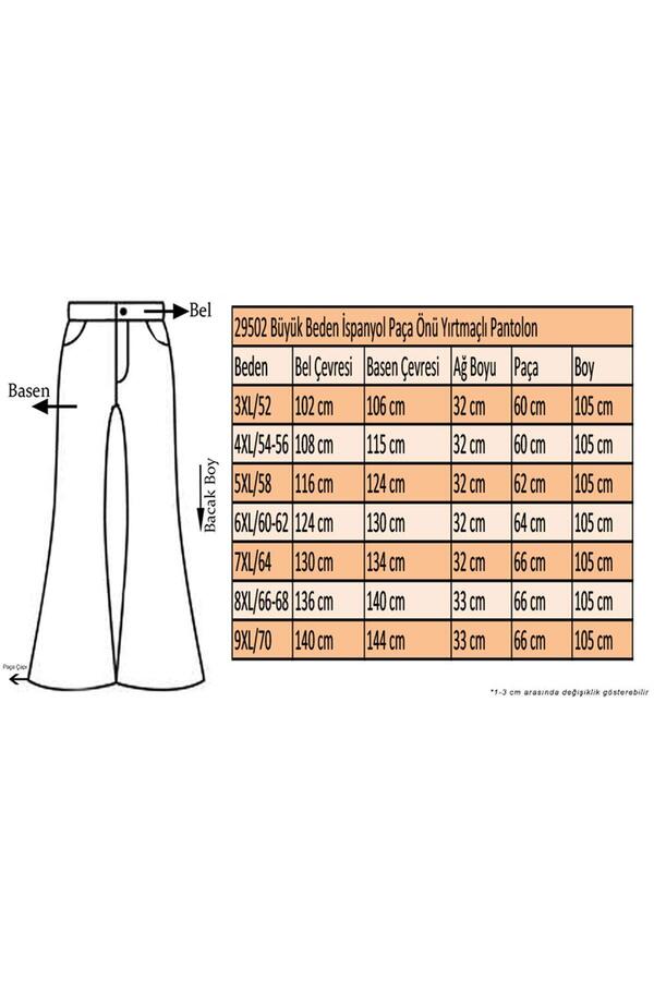 29502 Büyük Beden İspanyol Paça Önü Yırtmaçlı Pantolon -Bordo - 2