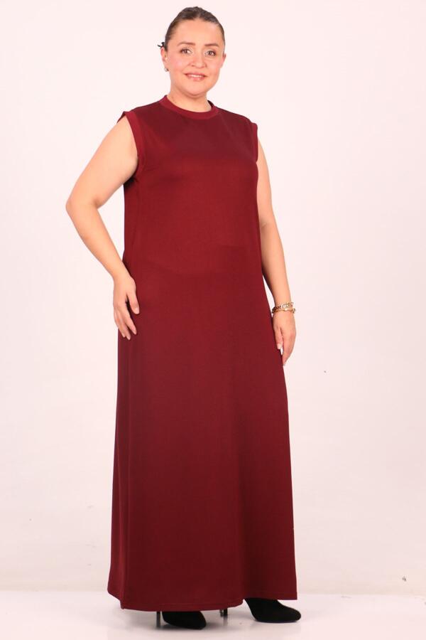 32049 Plus Size Crystal Two Thread Sleeveless Underwear Dress-Claret Red - 3