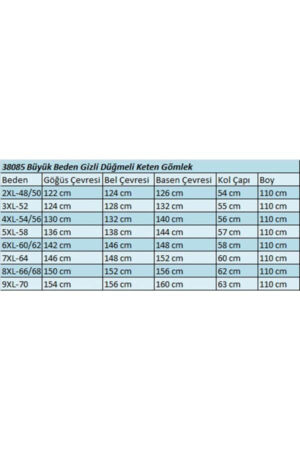 38085 Büyük Beden Gizli Düğmeli Keten Gömlek - Bej - 2