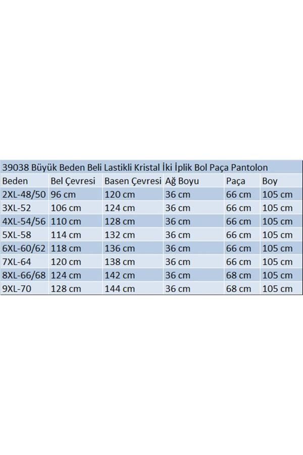 39038 Büyük Beden Beli Lastikli Kristal İki İplik Bol Paça Pantolon-Bordo - 2