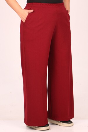 39040 Large Size Scuba Tube Leg Trousers with Elastic Waist - Claret Red - 1