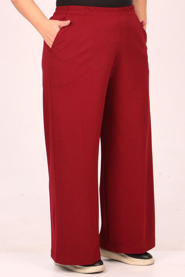 39040 Large Size Scuba Tube Leg Trousers with Elastic Waist - Claret Red - 1