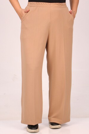 39040 Large Size Scuba Pipe Leg Trousers with Elastic Waist - Mink - 1