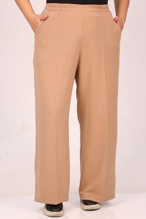 39040 Large Size Scuba Pipe Leg Trousers with Elastic Waist - Mink - 1