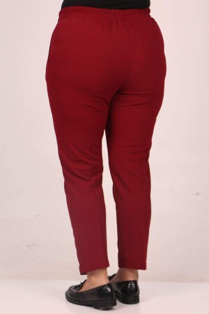 39041 Large Size Scuba Trousers with Elastic Waist - Claret Red - 3