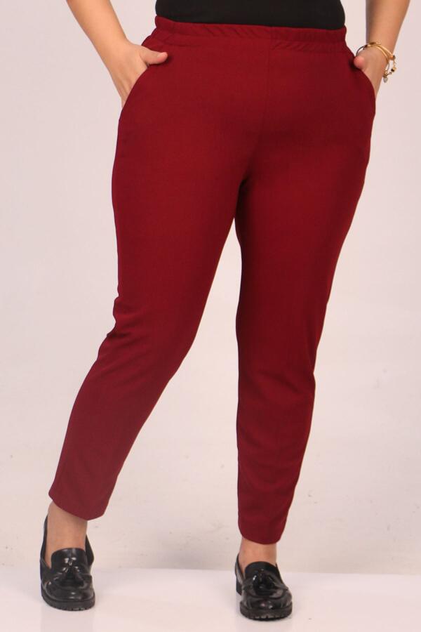 39041 Large Size Scuba Trousers with Elastic Waist - Claret Red - 1