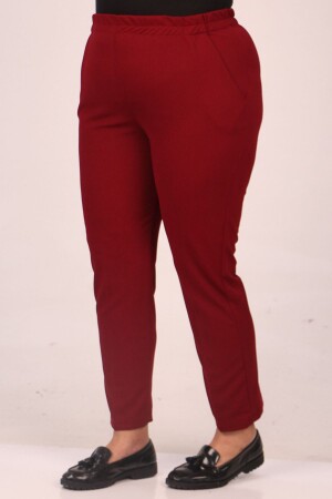 39041 Large Size Scuba Trousers with Elastic Waist - Claret Red - 2