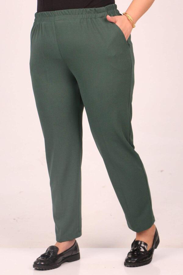 39041 Large Size Elastic Waist Scuba Trousers-Emerald - 1