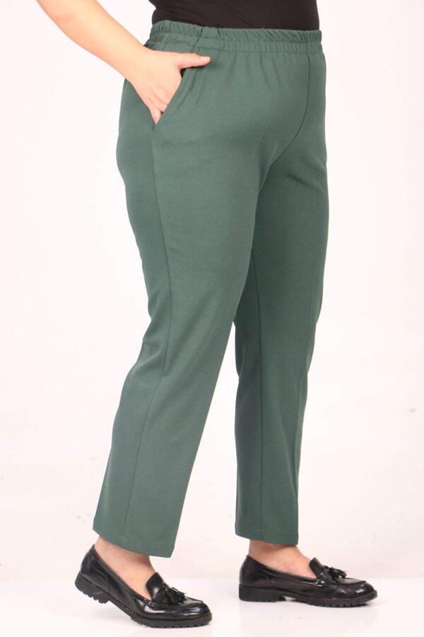 39041 Large Size Elastic Waist Scuba Trousers-Emerald - 2