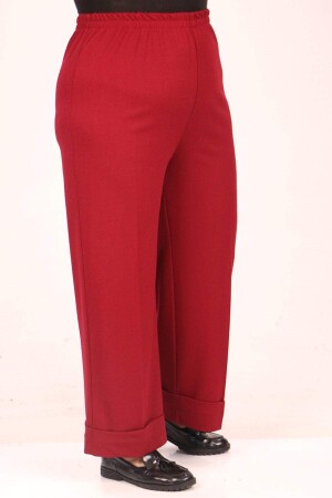 39043 Large Size Elastic Waist Double Leg Scuba Trousers - Claret Red - 1