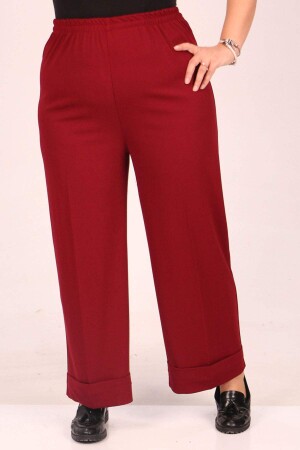 39043 Large Size Elastic Waist Double Leg Scuba Trousers - Claret Red - 2