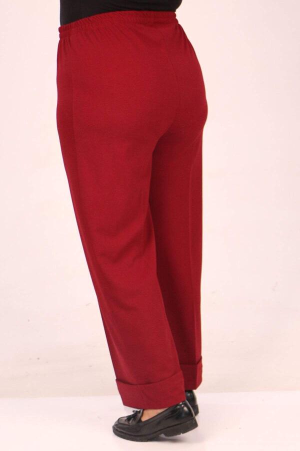 39043 Large Size Elastic Waist Double Leg Scuba Trousers - Claret Red - 3