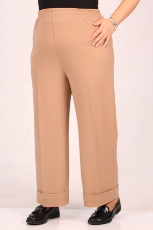 39043 Large Size Elastic Waist Double Leg Scuba Trousers-Mink - 1