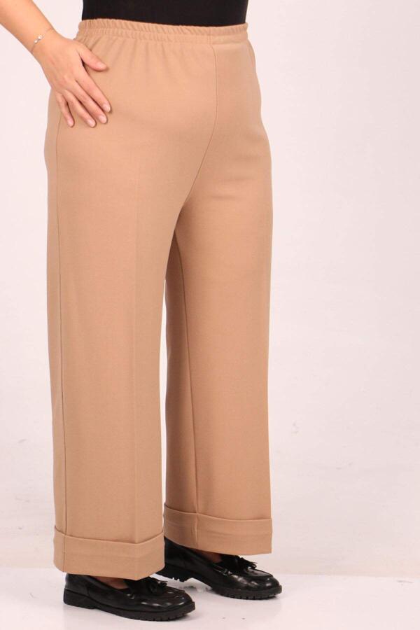 39043 Large Size Elastic Waist Double Leg Scuba Trousers-Mink - 2