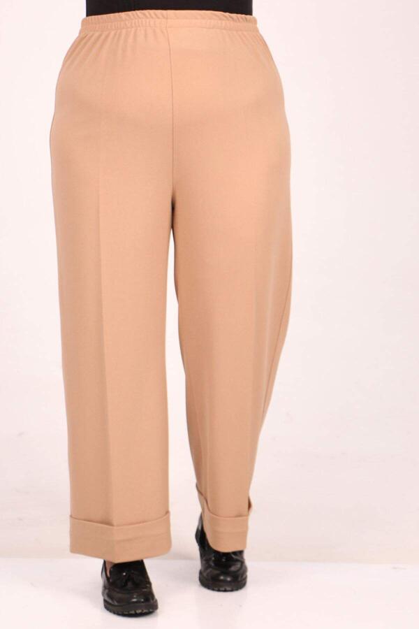 39043 Large Size Elastic Waist Double Leg Scuba Trousers-Mink - 3