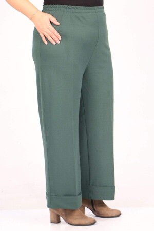 39043 Large Size Elastic Waist Double Leg Scuba Trousers-Emerald - 2