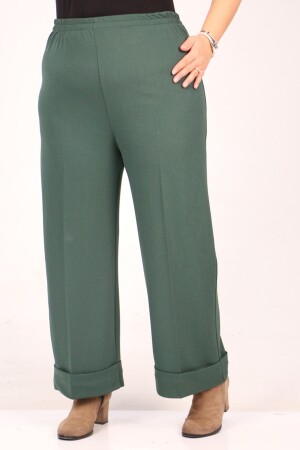 39043 Large Size Elastic Waist Double Leg Scuba Trousers-Emerald - 1