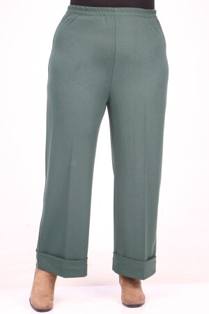 39043 Large Size Elastic Waist Double Leg Scuba Trousers-Emerald - 3