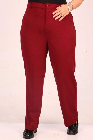 39044 Large Size Scuba Trousers with Elastic Waist - Claret Red - 1