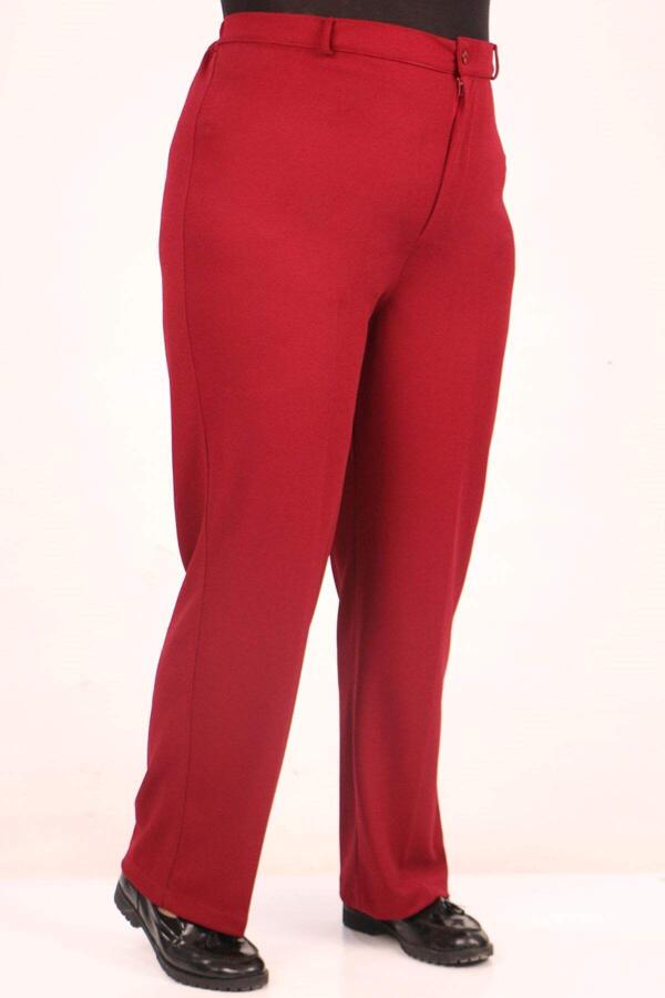 39044 Large Size Scuba Trousers with Elastic Waist - Claret Red - 2