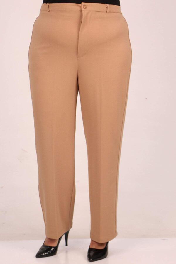 39044 Large Size Scuba Trousers with Elastic Waist - Mink - 1