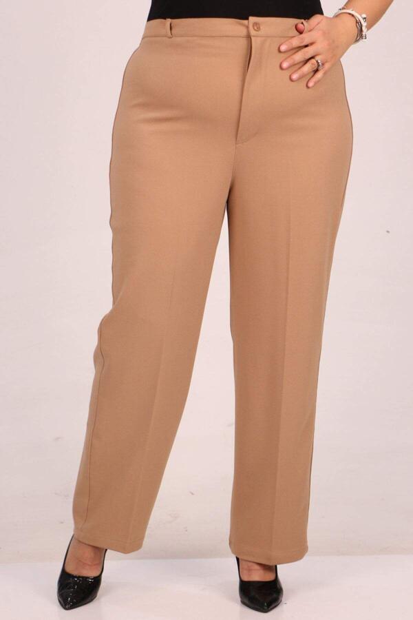 39044 Large Size Scuba Trousers with Elastic Waist - Mink - 2