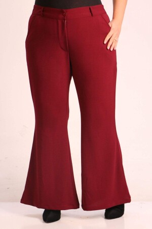 39048 Plus Size Scuba Flare Trousers-Claret Red - 1