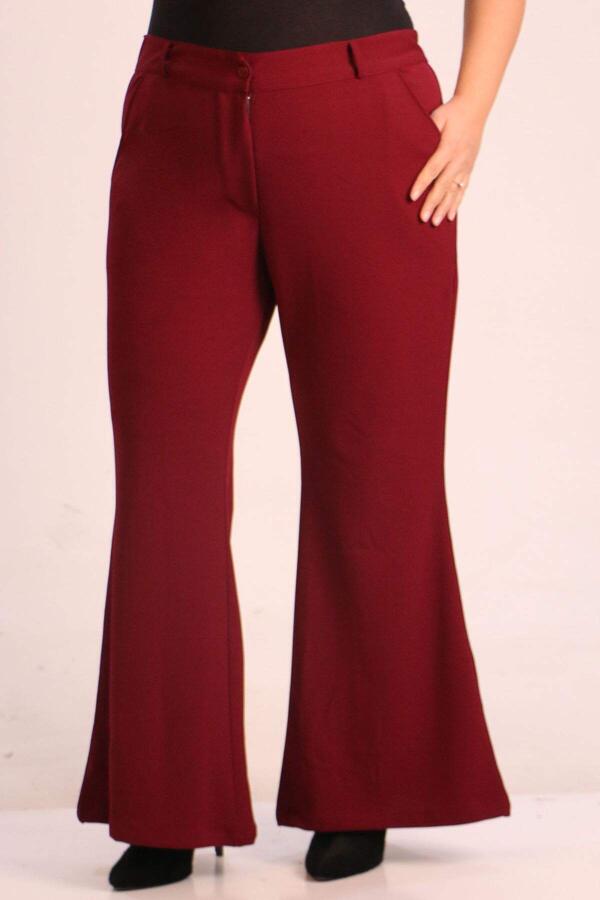 39048 Plus Size Scuba Flare Trousers-Claret Red - 2