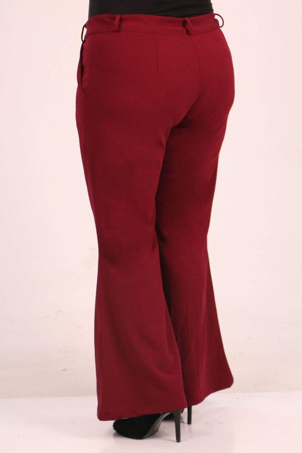 39048 Plus Size Scuba Flare Trousers-Claret Red - 3