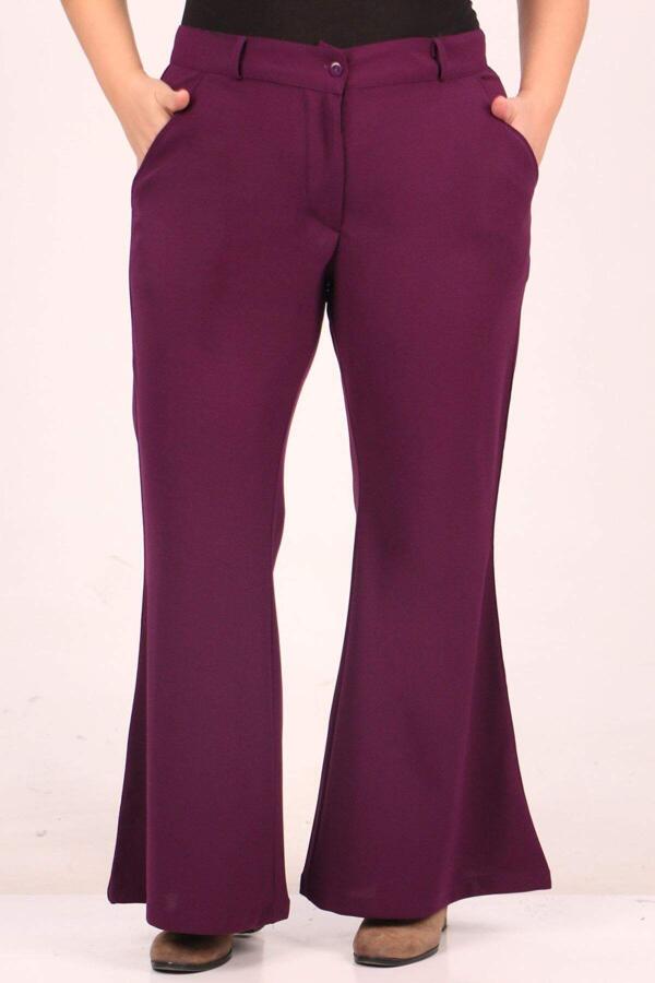 39048 Plus Size Scuba Flare Trousers-Purple - 2