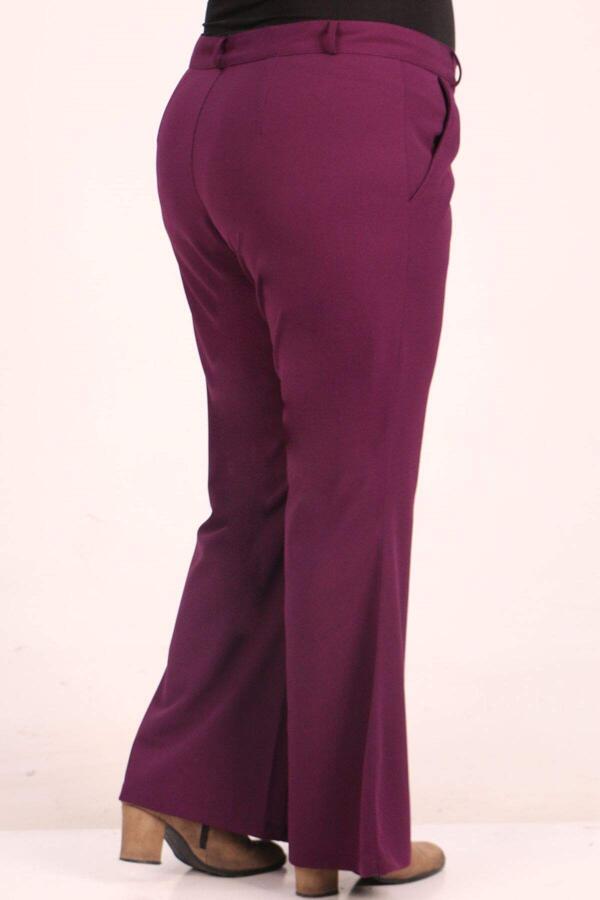 39048 Plus Size Scuba Flare Trousers-Purple - 3