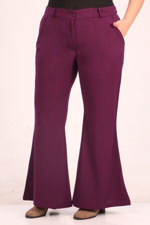 39048 Plus Size Scuba Flare Trousers-Purple - 1