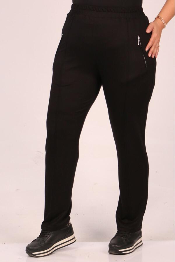 39504 Plus Size Crystal Two Thread Sweatpants-Black - 1