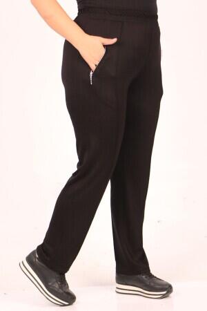 39504 Plus Size Crystal Two Thread Sweatpants-Black - 3