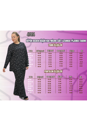 47813 Büyük Beden Düşük Kol Micro Süet Pijama Takımı - Siyah - 2