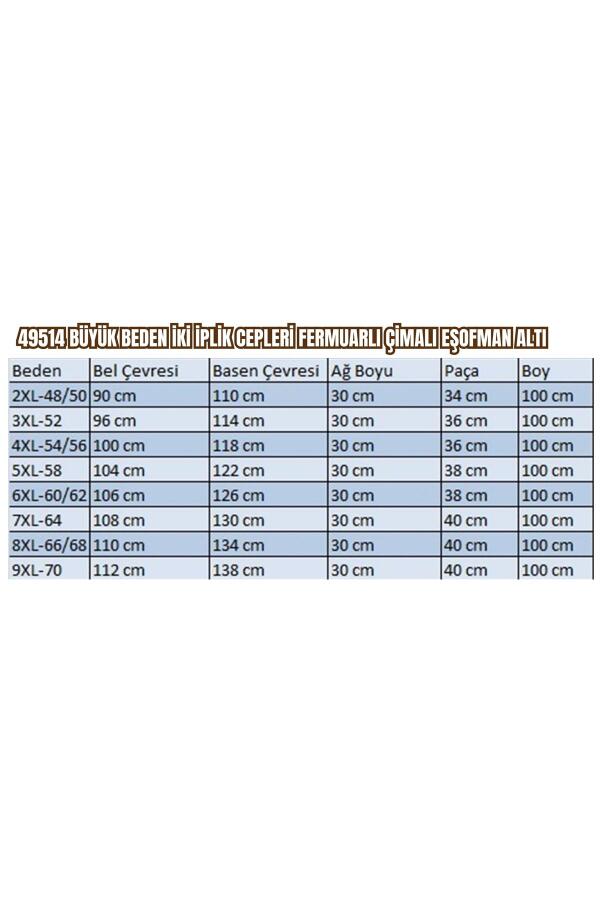 49514 Büyük Beden İki İplik Cepleri Fermuarlı Çimalı Eşofman Altı - Lacivert - 2