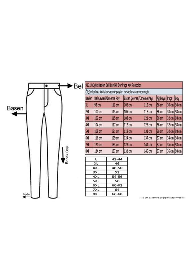 9121 Büyük Beden Beli Lastikli Dar Paça Kot Pantolon - Koyu Lacivert-2 - 2