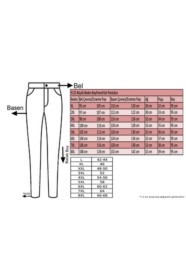 9125 Büyük Beden Boyfriend Kot Pantolon - Siyah - 2