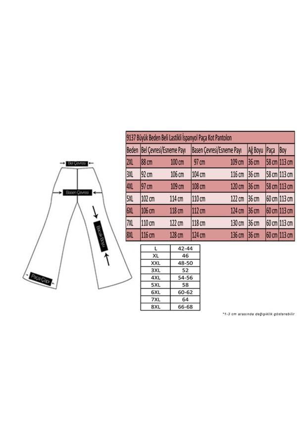 9137-10 Büyük Beden Beli Lastikli Yazlık İspanyol Paça Kot Pantolon- Siyah 1 - 2