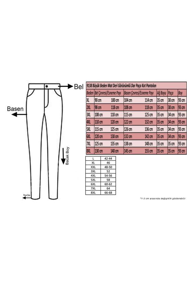 9138 Büyük Beden Mat Deri Görünümlü Dar Paça Kot Pantalon- Siyah-1 - 2