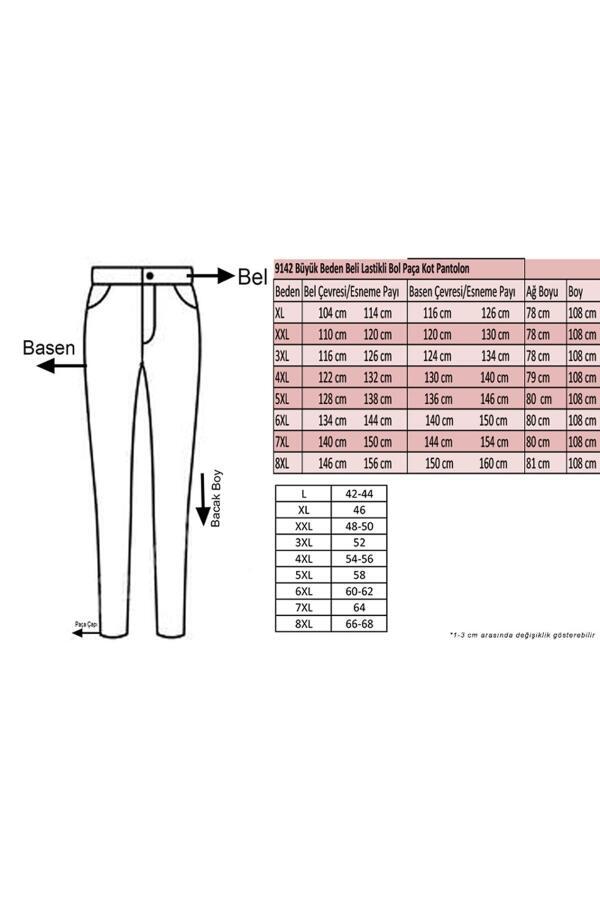 9142 Büyük Beden Beli Lastikli Bol Paça Kot Pantolon - Siyah - 2