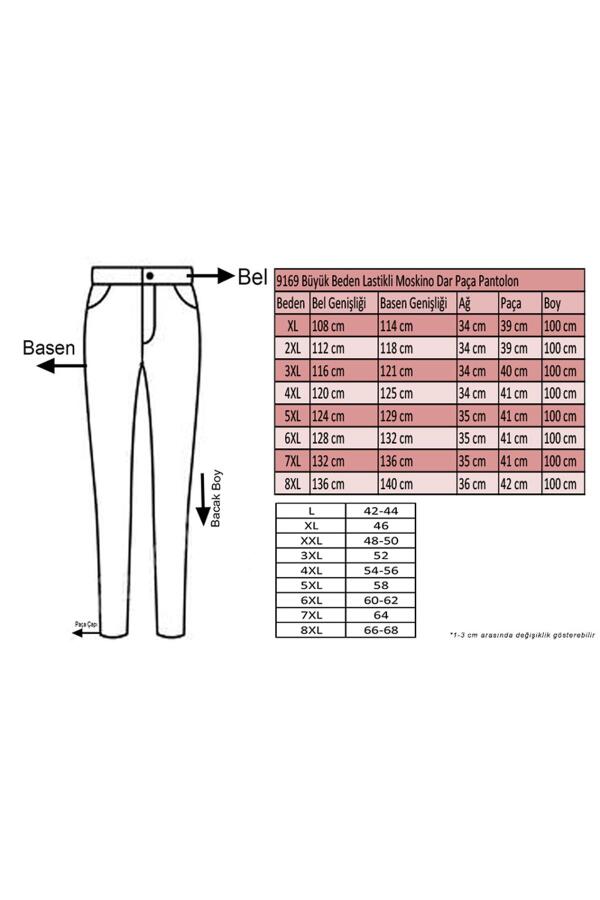 9169 Büyük Beden Lastikli Moskino Dar Paça Pantolon - Bordo - 2