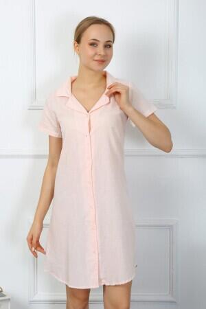 Angelino Underwear Women's Cotton Linen Short Sleeve Buttoned Powder Tunic Nightgown 13108 - 3