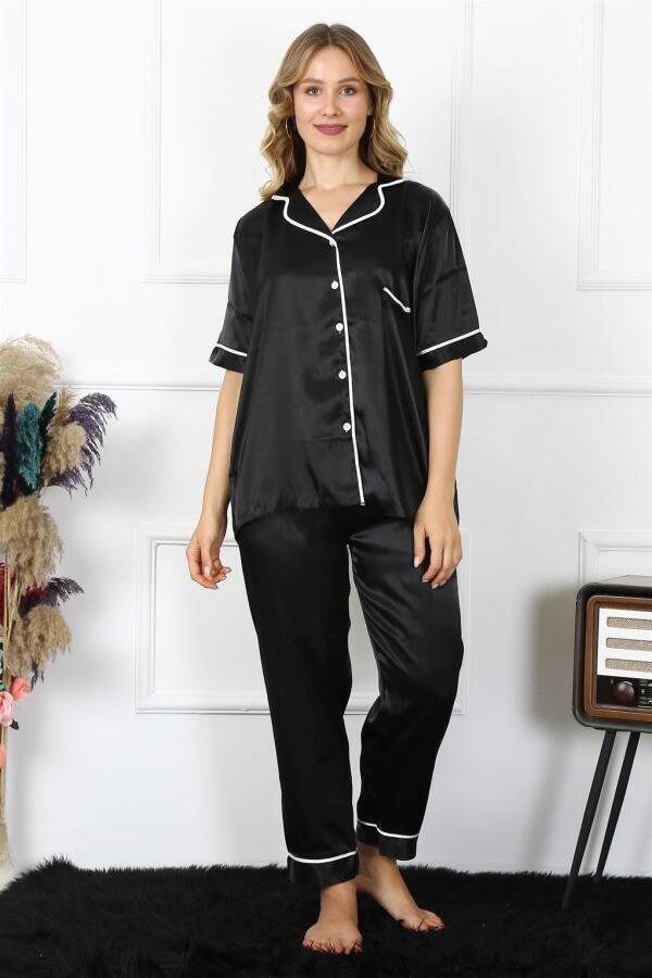 Angelino Underwear Women's Large Size Black Satin Pajama Set 10303 - 1