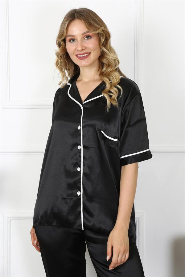 Angelino Underwear Women's Large Size Black Satin Pajama Set 10303 - 4